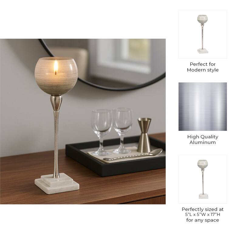 Glass Votive Candle Holder on Marble Stand - Silver