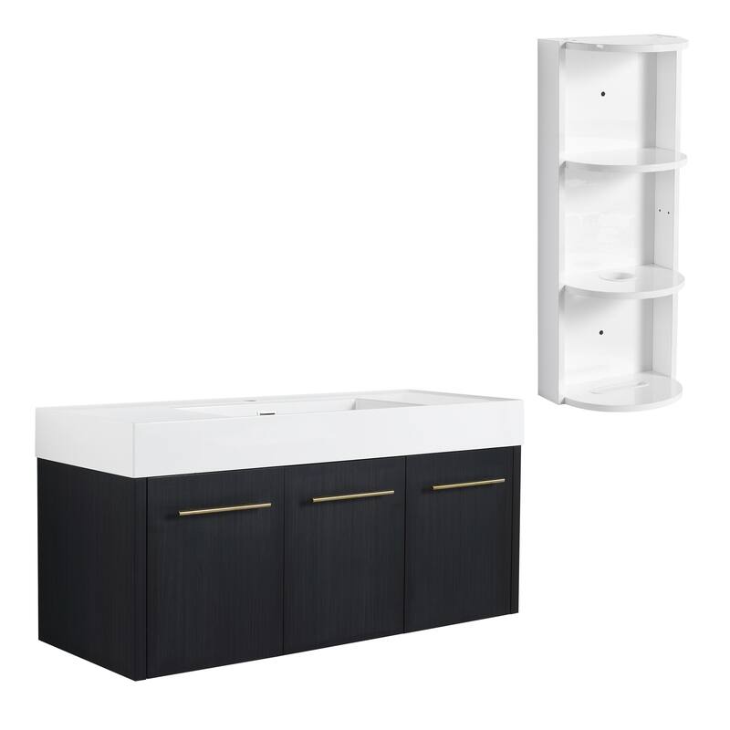 Wall mounted bathroom vanity with sink and storage shelf