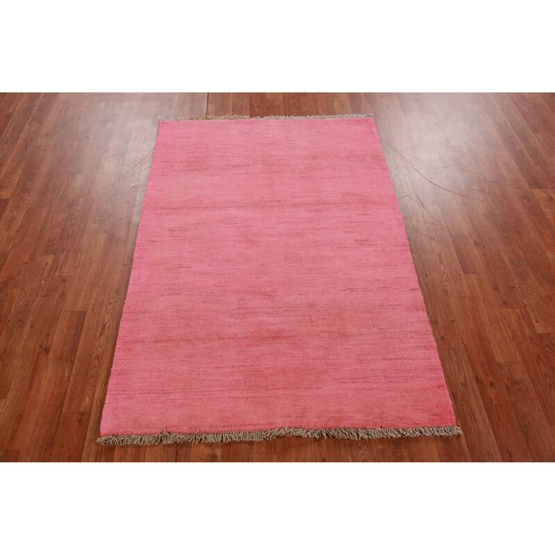 Modern Pink Gabbeh Oriental Rug Hand-Knotted Wool Carpet - 3'4" x 4'10"