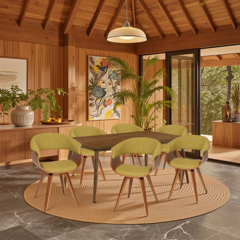 Carson Carrington Vamdrup Mid-Century Dining Chair with Bentwood Legs - Green & Walnut - Set of 6