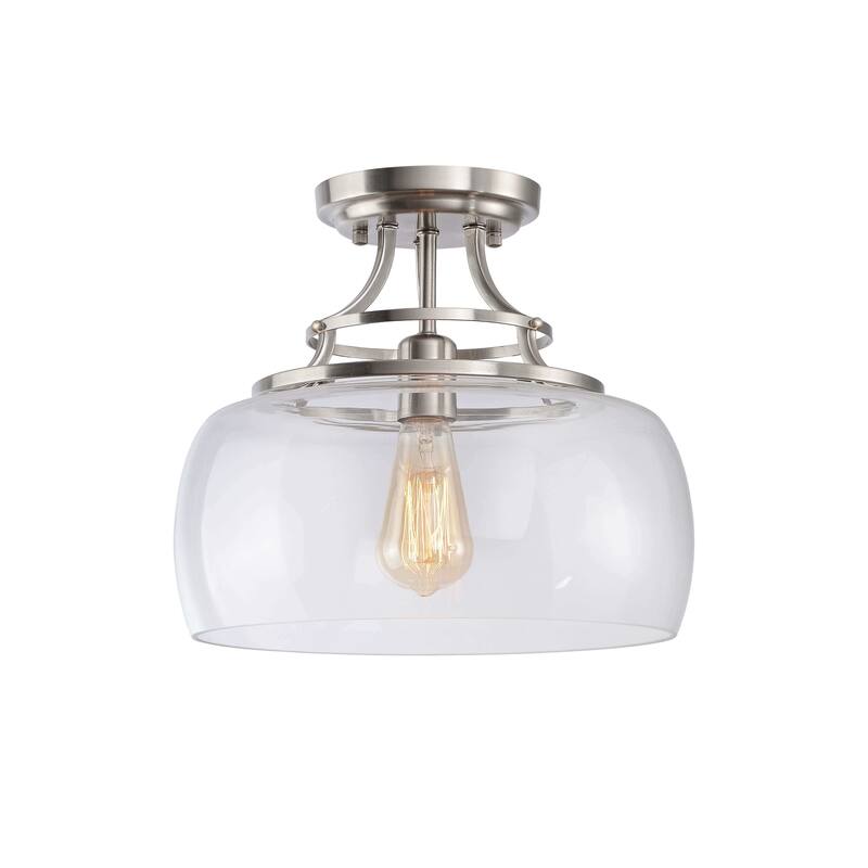 Luna 13.2" Mouth-blown Round Clear Glass Semi Flush Mount