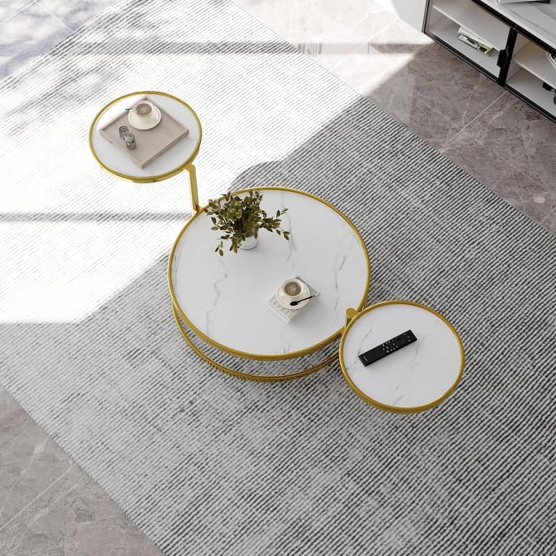 Round Coffee Table 30 inch Motion Tempered Glass Coffee Table with 3 Tier 360 Degree Swivel Top
