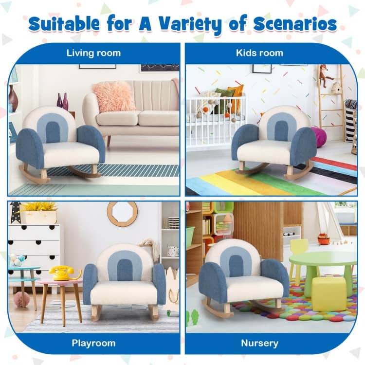 Children's Velvet Rocking Chair with Solid Wood Legs - 20" x 19.5" x 20"(L x W x H)