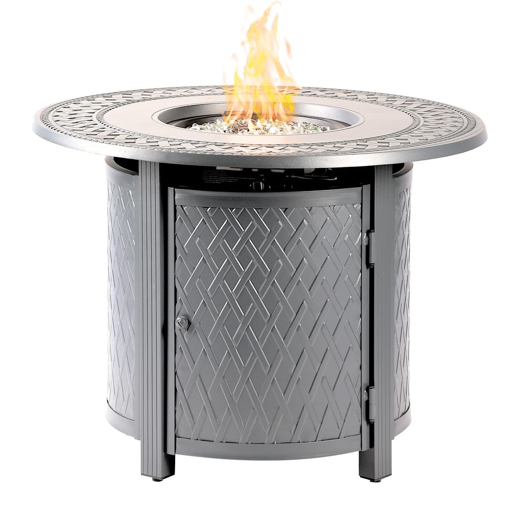 Round 34 in. x 34 in. Aluminum Propane Fire Pit Table with Glass Beads, Two Covers, Lid, 37,000 BTUs