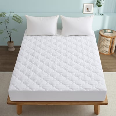 White Four Leaf Clover Quilted Fitted Mattress Pad , Elastic Stretches up to 18 Inches Deep