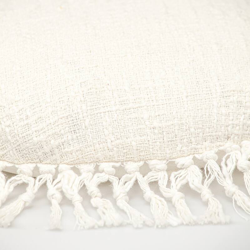 Solid Round Throw Pillow with Tassels - 18" - White