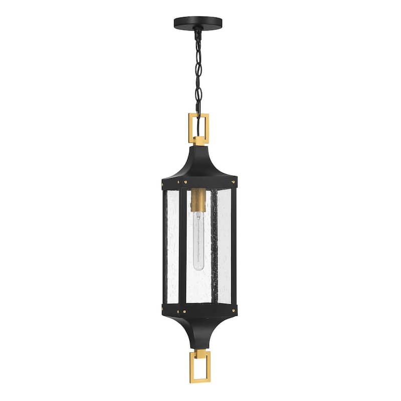 Glendale 1-Light Outdoor Hanging Lantern in Matte Black and Weathered Brushed Brass - Matte Black and Weathered Brushed Brass