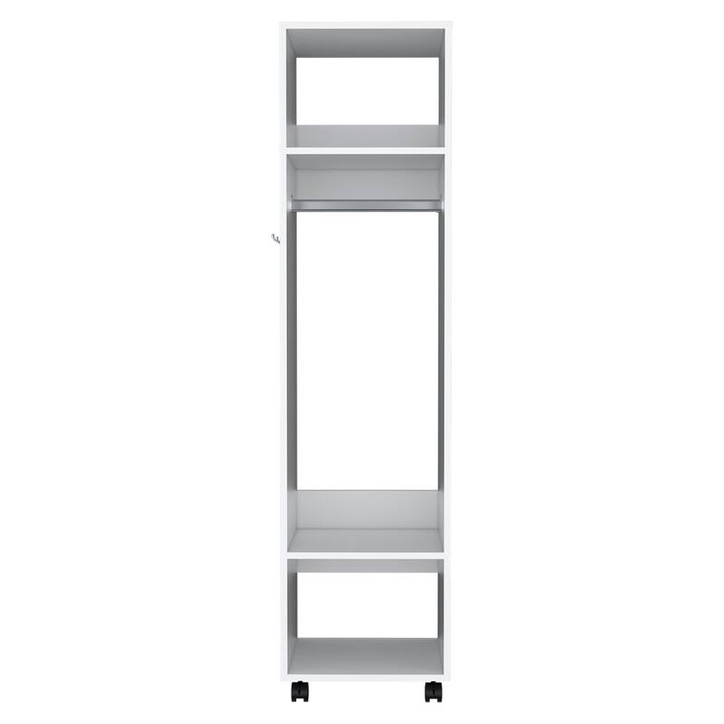 18.9" Modern Armoire with 3 Shelves, 1 Full-Length Mirror and 4 Wheels for Bedroom