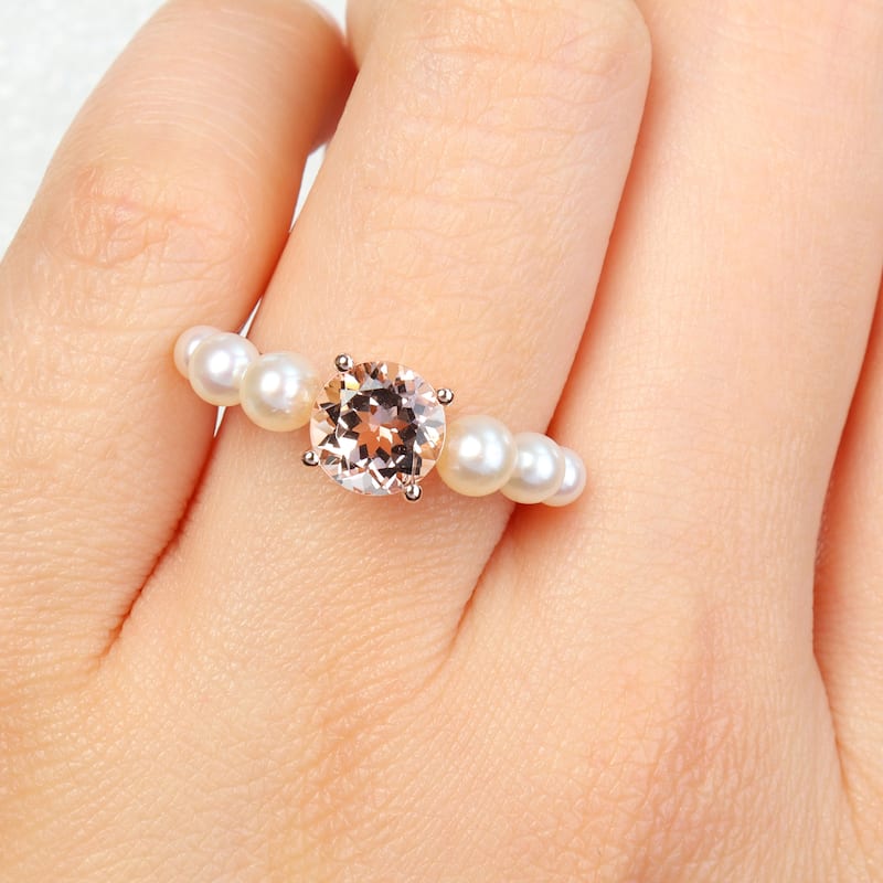 Miadora 1 1/6ct TGW Morganite 3-4.5mm Cultured Freshwater Pearl Ring 10k Rose Gold