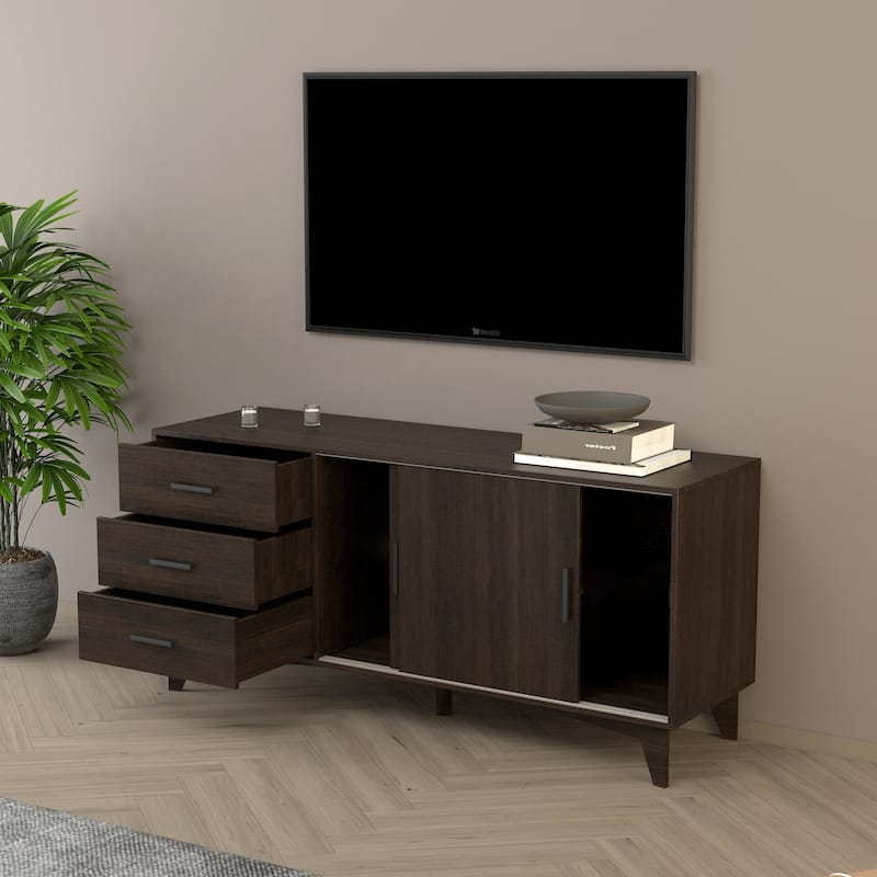 Contemporary TV Stand Modern TV Console Table with Sliding Doors and 3 ...