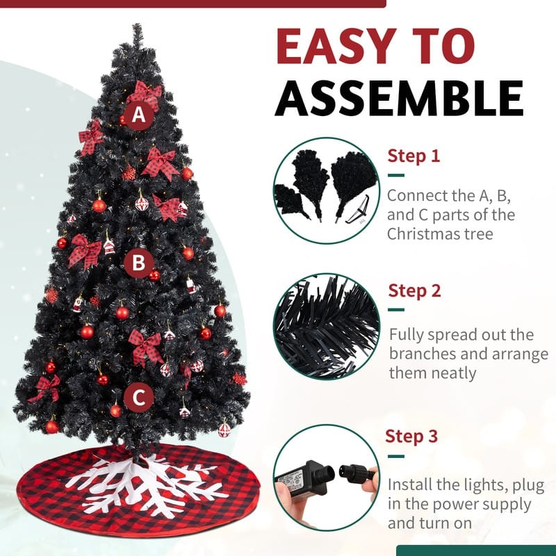 7.5 FT Artificial Christmas Tree with 350 Warm White LED Lights for Holiday Party Office Home