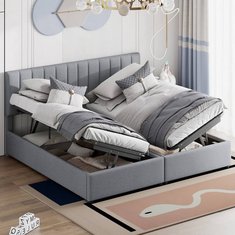 King Size Upholstered Platform Bed with a Hydraulic Storage System, Gray