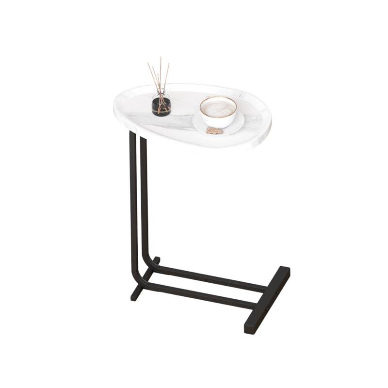 Sofa and Bedside C-Shaped Side Table, Wood C-Shaped End Table with Metal Frame Slide for Bedroom Living Room