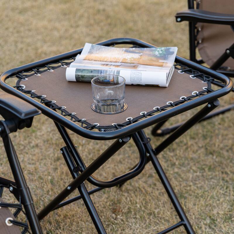 Outdoor Zero Gravity Chairs with Side Table, Set of 2 Folding Reclining Chairs with Cupholders & Pillows