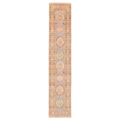 ECARPETGALLERY Hand-knotted Modern Oushak Light Grey Wool Rug - 2'3 x 11'6