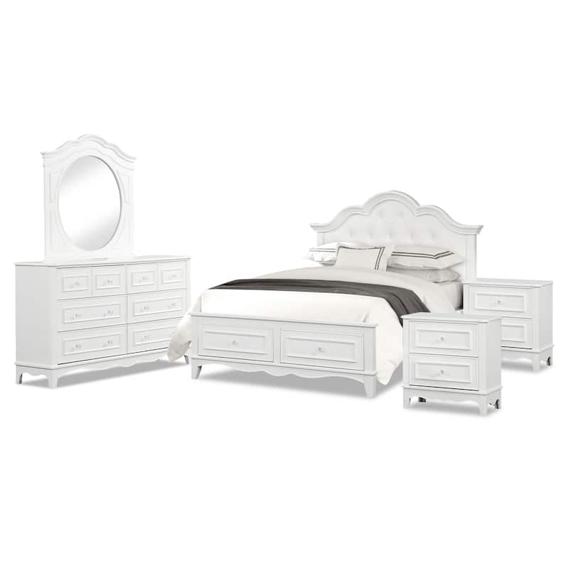 Furniture of America Lindsey Traditional 5-Piece White Platform Bedroom Set with Tufted Headboard