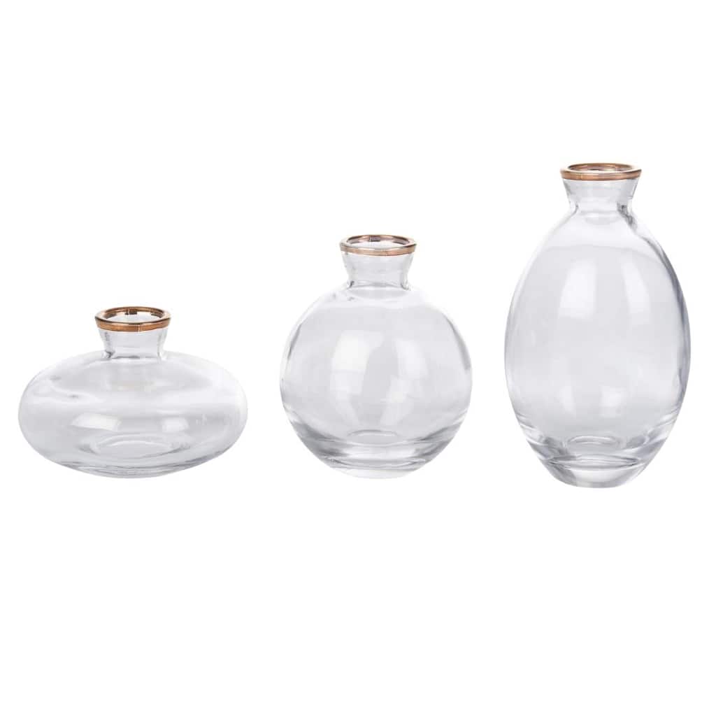 Transpac Glass Vase Gold Rim Set of 3 Home Decorations Easter