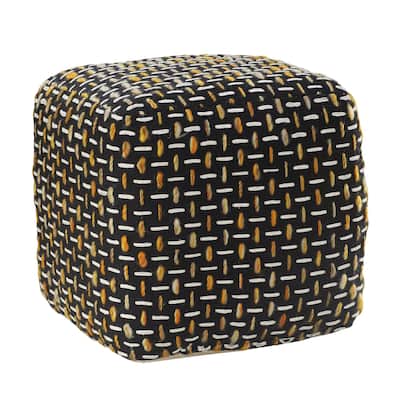 16" Gold and Black Geometric Interwoven Square Pouf Ottoman