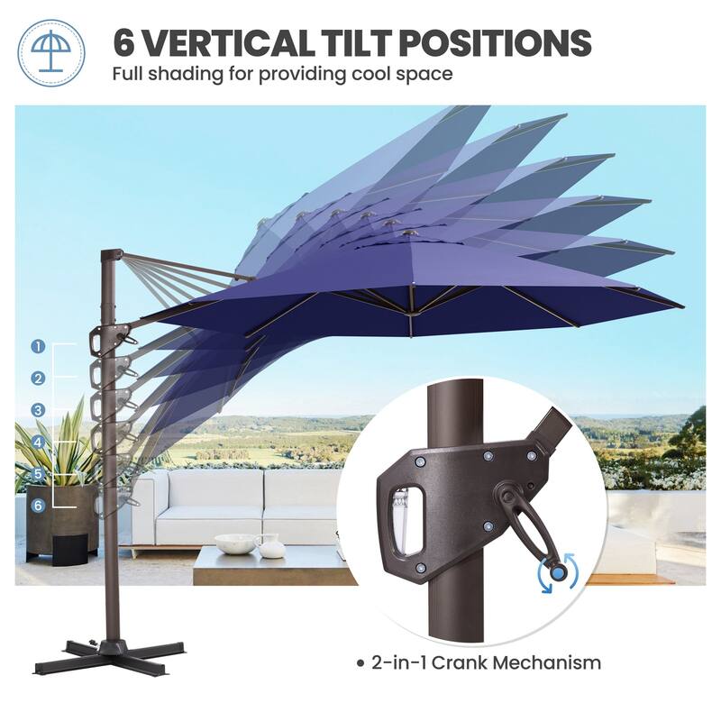 Outdoor 11 Ft Patio Cantilever Offset Umbrella with 360 Degree Rotation