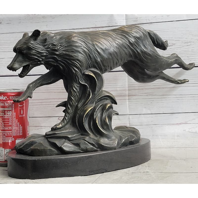 Running Wolf Dog Wildlife Art Decor Bronze Metal Statue Sculpture Original Art