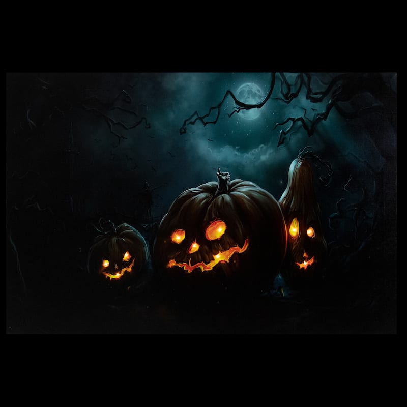LED Lighted Spooky Halloween Jack-O-Lanterns Canvas Wall Art 23.5" x 15.75"