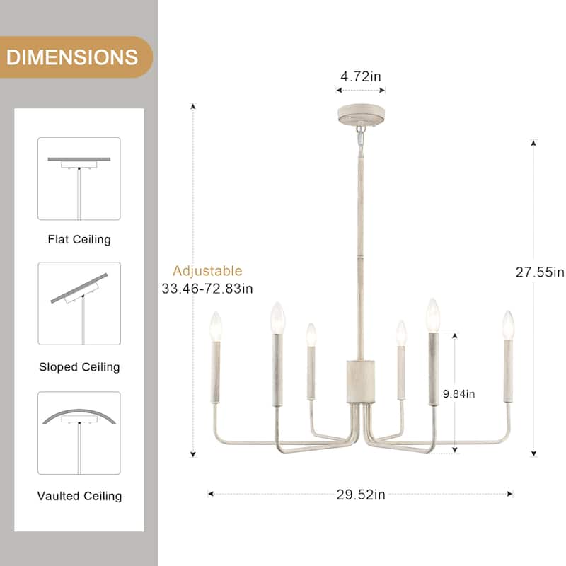 Modern 6-Light Simple Candle Chandelier for Kitchen Island, Living Room, Bedroom, Foyer