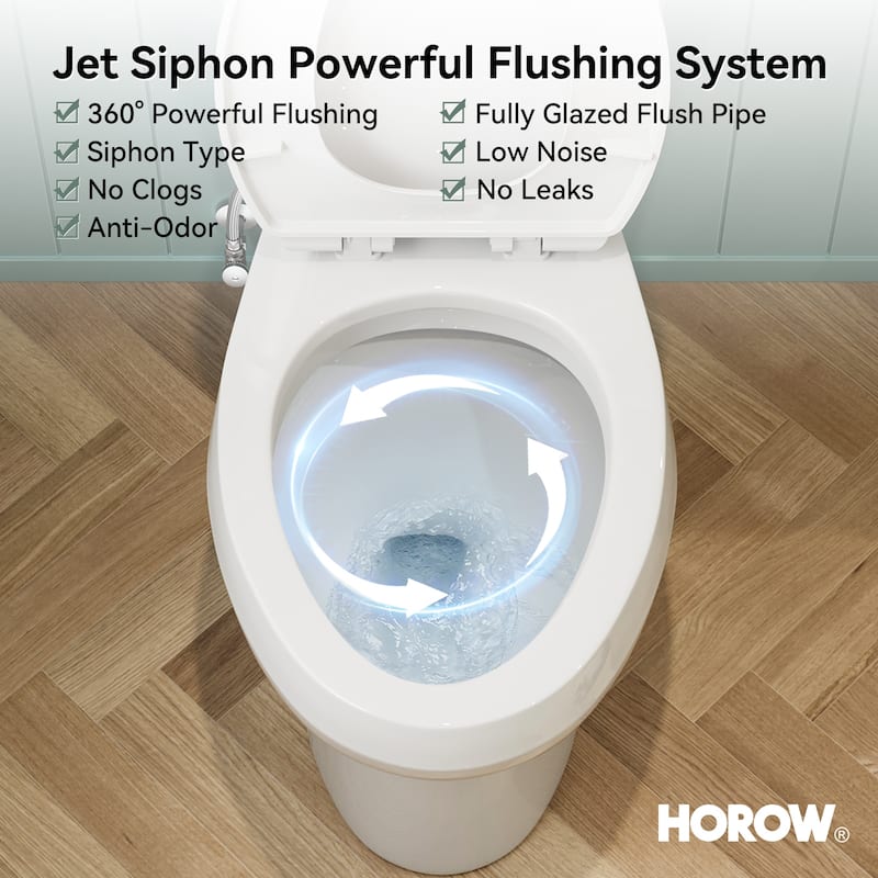 HOROW 19 Inch ADA Tall 2 Piece Dual Flush Elongated Toilet White 1.1/1.6 GPF Strong Flush Soft Close Seat - 19 Inch