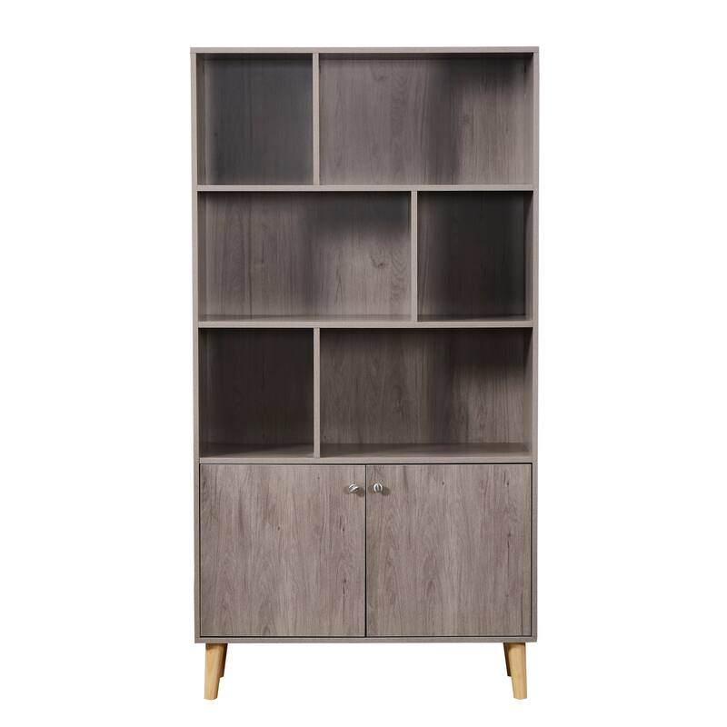 3-tier Wood Bookshelf Bookcase with 2 Bottom Enclosed Cabinet