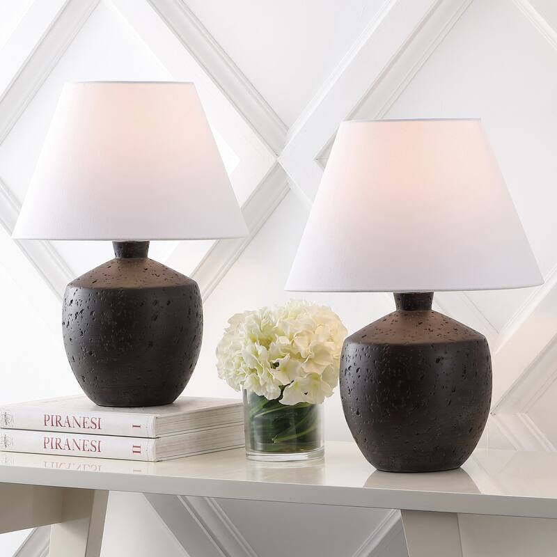 Myron 18" Minimalist Concrete Effect Resin/Iron LED Table Lamp (Set of 2), by JONATHAN Y - Black