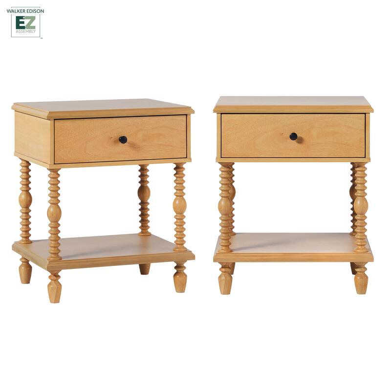Walker Edison Easy Assembly Solid Wood 1-Drawer Nightstand (Set of 2)