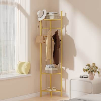 Metal Corner Floor Shelf Entryway Coat Rack Storage Display Rack - 18"x69"