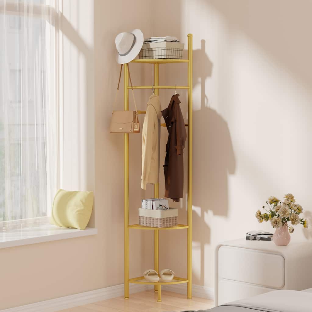 Metal Corner Floor Shelf Entryway Coat Rack Storage Display Rack - 18"x69"
