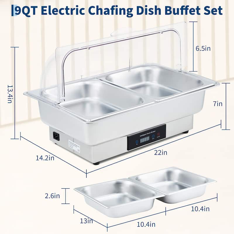 9 QT Electric Chafing Dish Buffet Set, Food Warmer for Parties, Banquets, Buffets - 1/2 Half Pan
