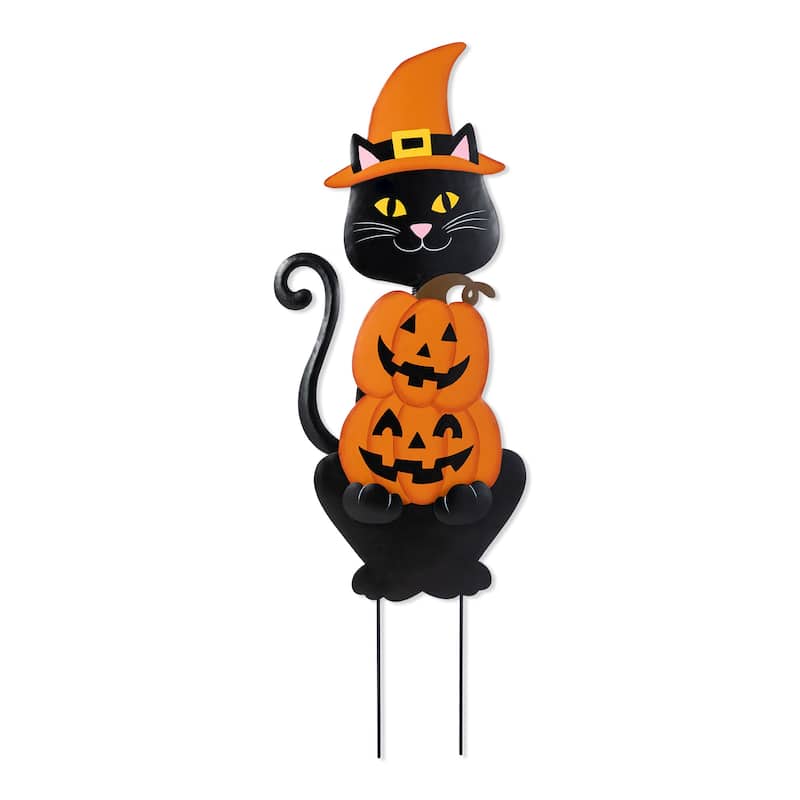 Glitzhome Halloween Metal Black Cat or Labrador in Pumpkin Yard Stake Wall Decor