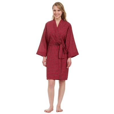 Leisureland Women's Knee Length Red Plaid Robe