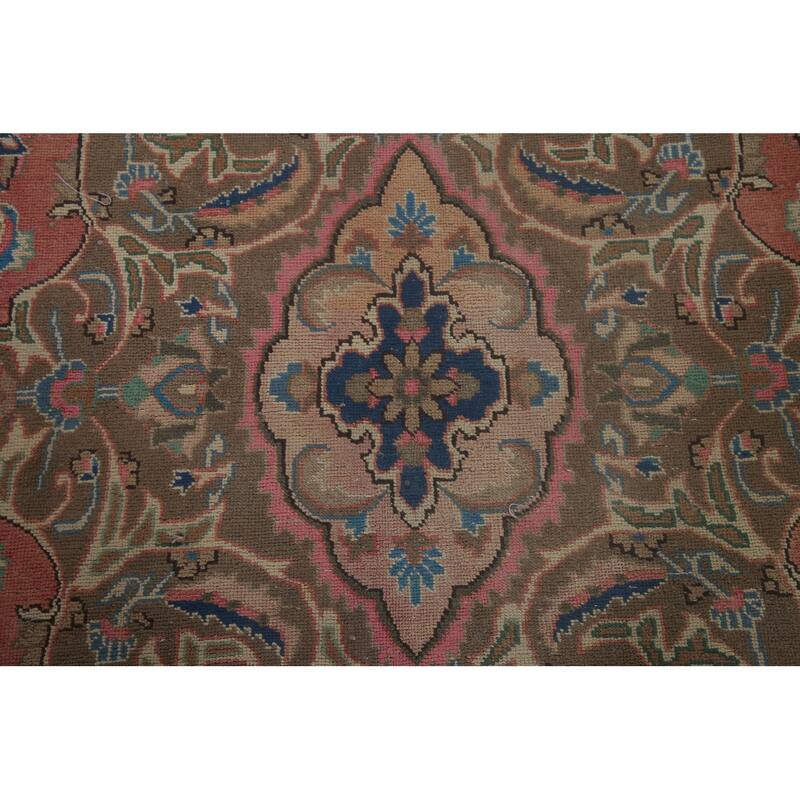Traditional Mashad Persian Vintage Area Rug Hand-knotted Wool Carpet - 8'10" x 12'7"