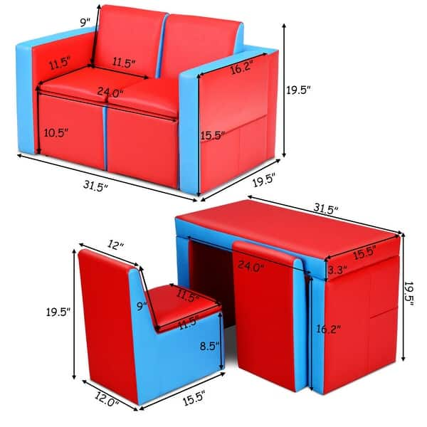 Gymax Multi-functional Kids Sofa Table Chair Set Couch Storage Box