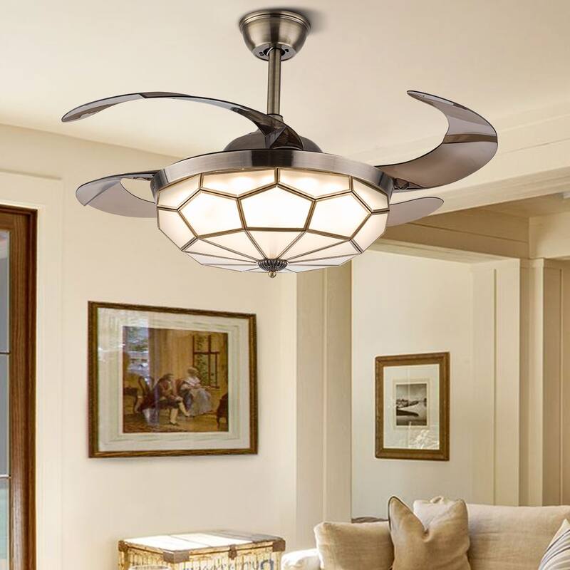 42'' Tiffany Style Classic Ceiling Fan Light with Remote - 42 Inches - 42 Inches - Brass Gold