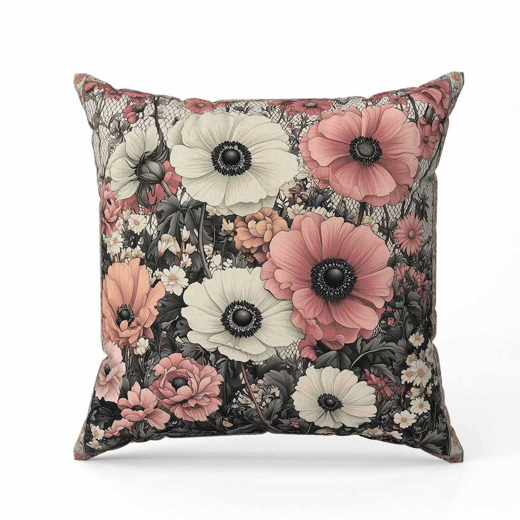 Floral Array Faux Suede Reversible Throw Pillow Gray and Pink