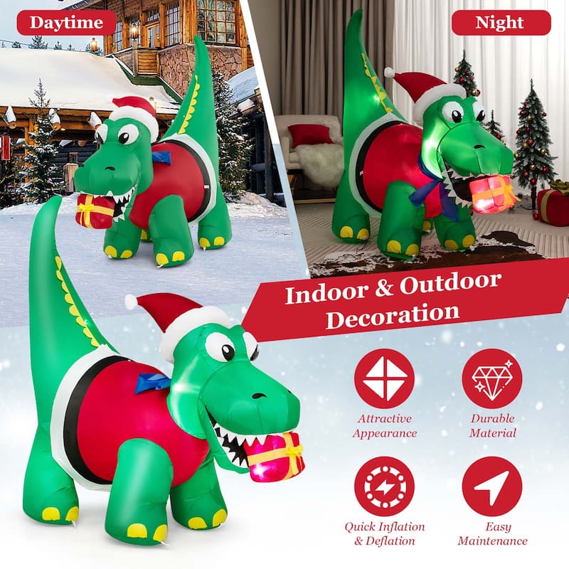 Costway 6FT Inflatable Christmas Dinosaur with LED Lights Gift Box & - See Details