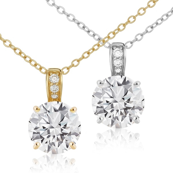 Sterling Silver CZ Solitaire - Pave Bale Pendant Necklace 18"- Lusoro. Opens flyout.