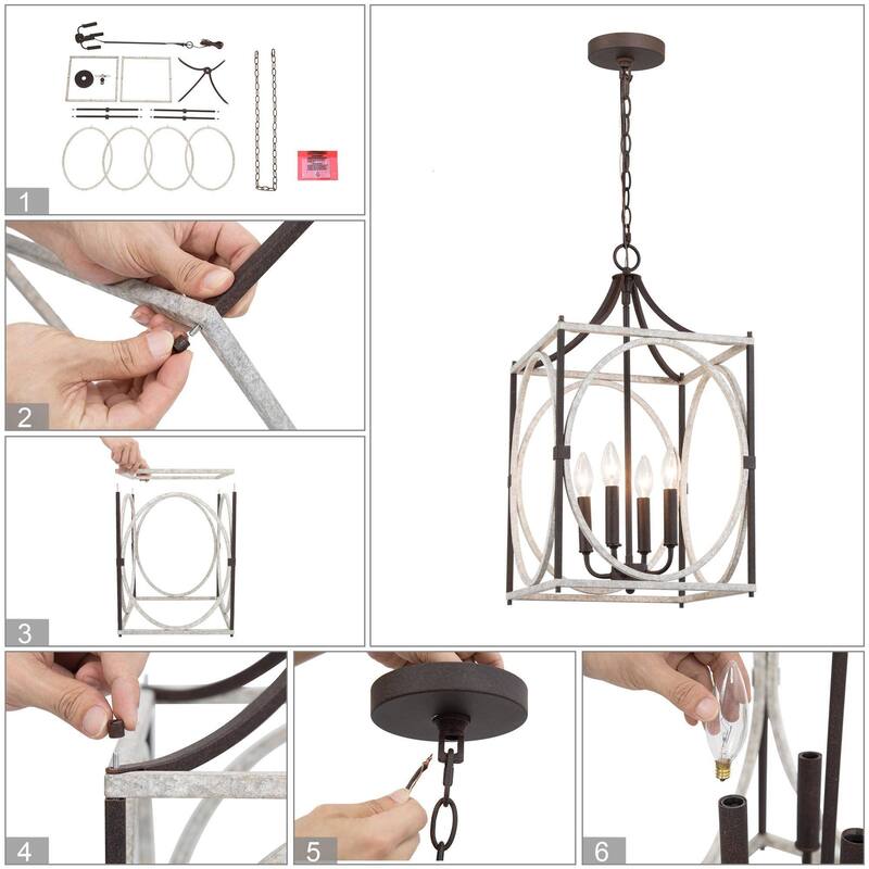 Modern Farmhouse 4-Light Lantern Chandelier Cage Pendant for Kitchen Island