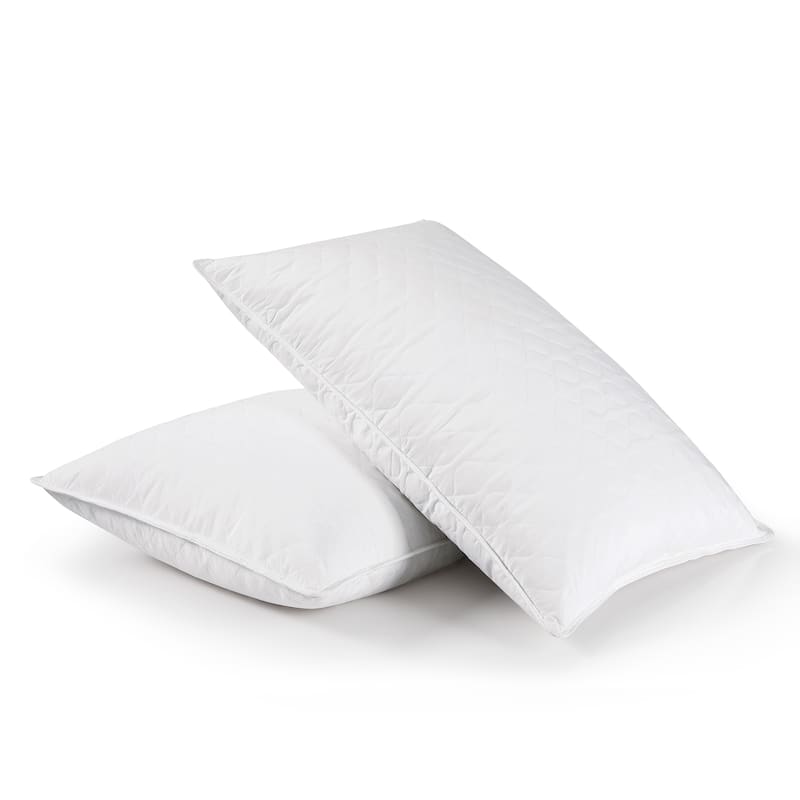 2 Pack Firm Goose Feather Pillows White Quilted Cover