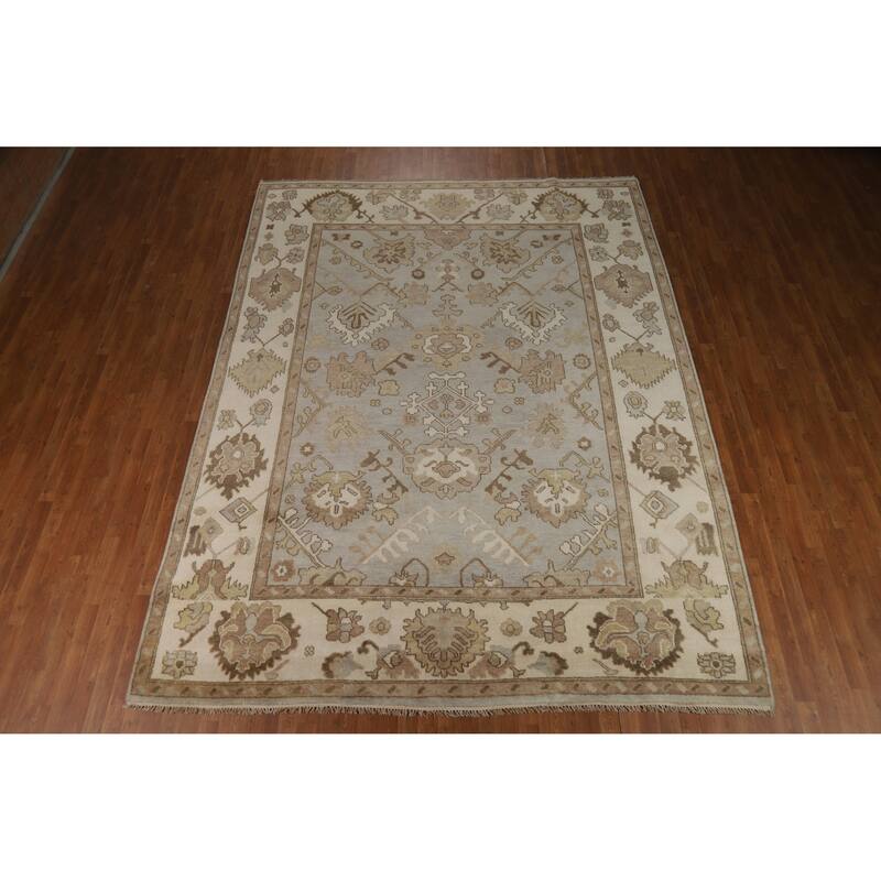 Gray Ivory Oushak Style Area Rug Handmade Wool Carpet - 9'1" x 11'10"