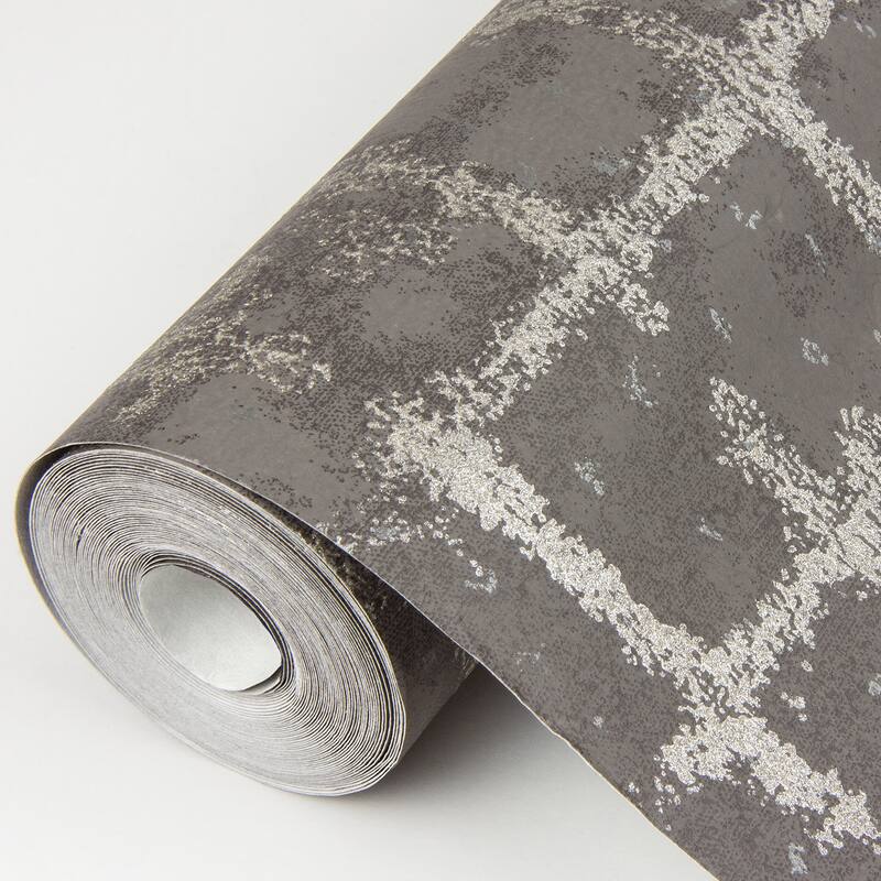 Scott Living Shea Charcoal Distressed Geometric Wallpaper