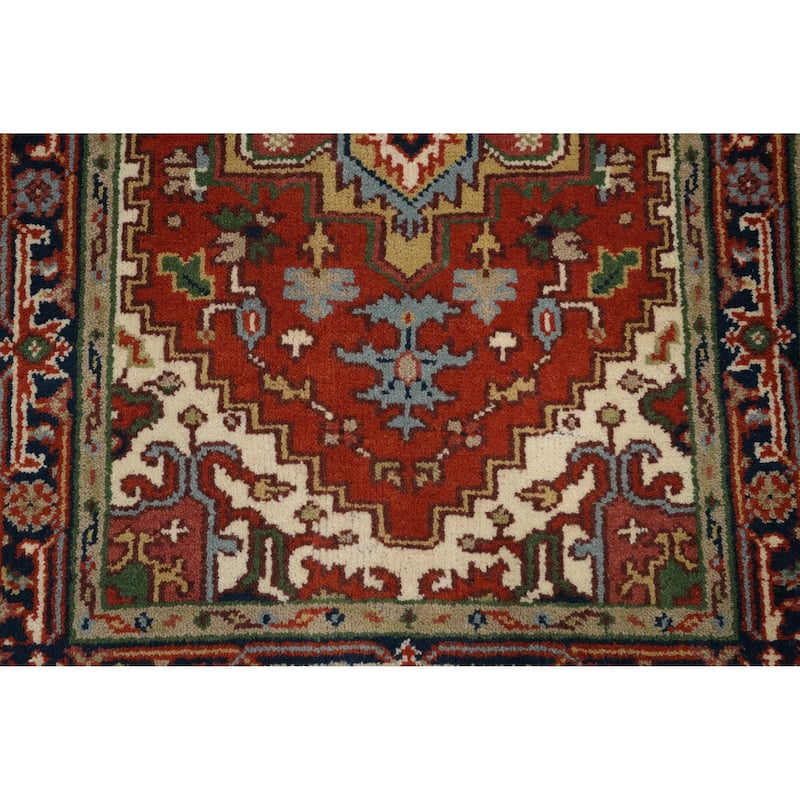 Hand Knotted Oriental 100% Wool Carpet Traditional Medallion Oranges & Rust Heriz (serapi) Area Rug - 4' 11'' X 2' 11''