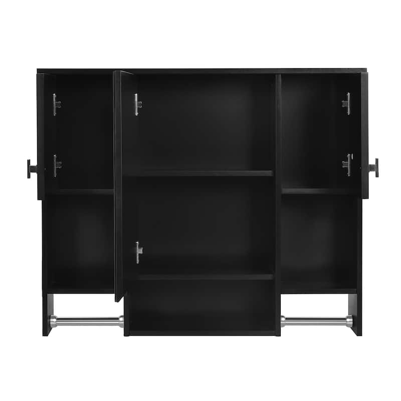 Roomfitters 35"x28" Wall Mounted Mirror Cabinet, Bathroom Storage with Towel Bar, Modern Medicine Cabinet for Wall Use, Black