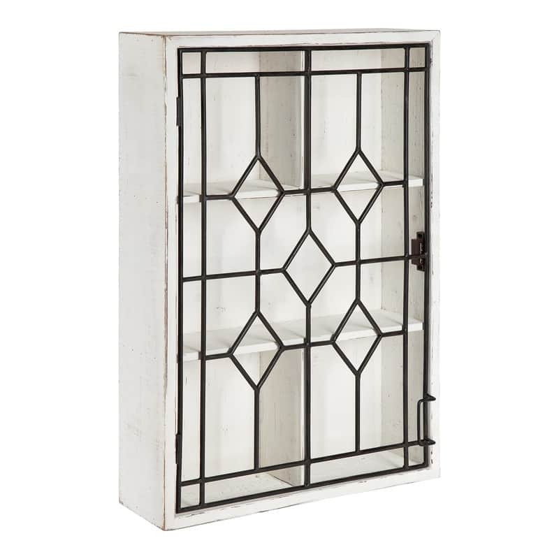 Decorative Wooden Wall Hanging Curio Cabinet - 6"D x 15.68"W x 23.68"H - 6"D x 15.68"W x 23.68"H - Wood Finish - White/Black