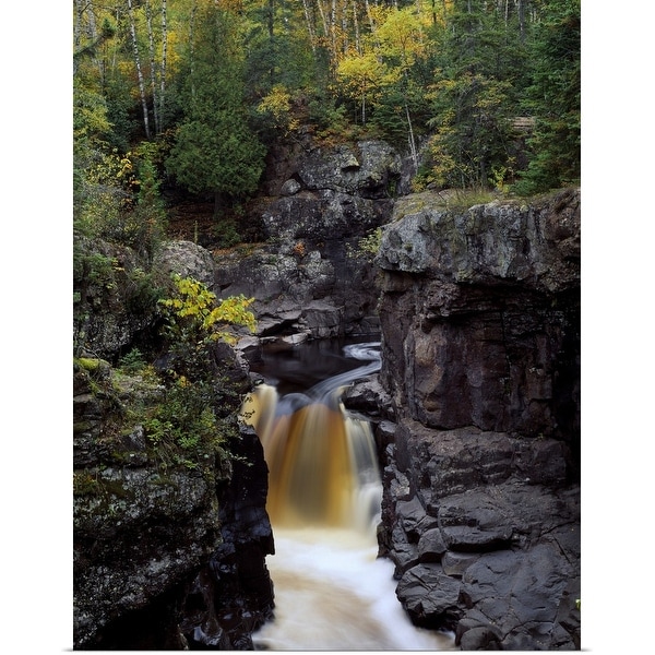"Waterfall and black cliffs along Temperance River, Temperance River State Park, Minnesota" Poster Print