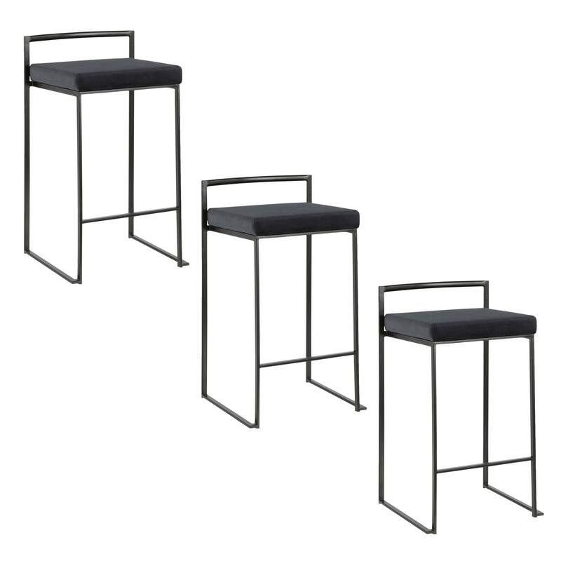 Porch & Den Forrest Black Stackable Fully Welded Counter Stool (Set of 3)